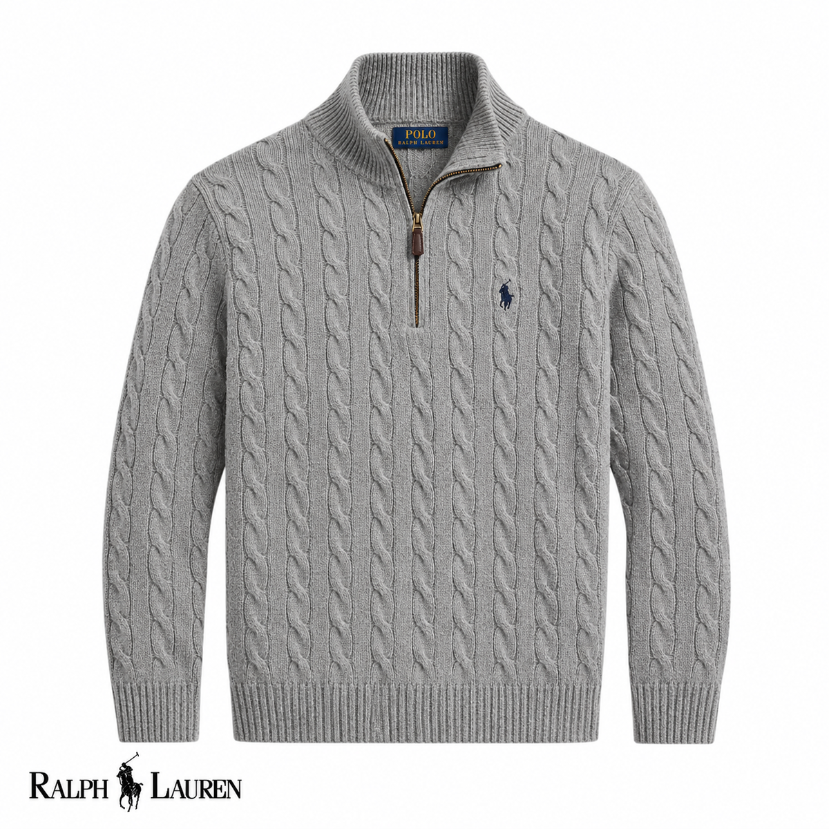 RL Zip Cable-Knit Wool Knit Sweater