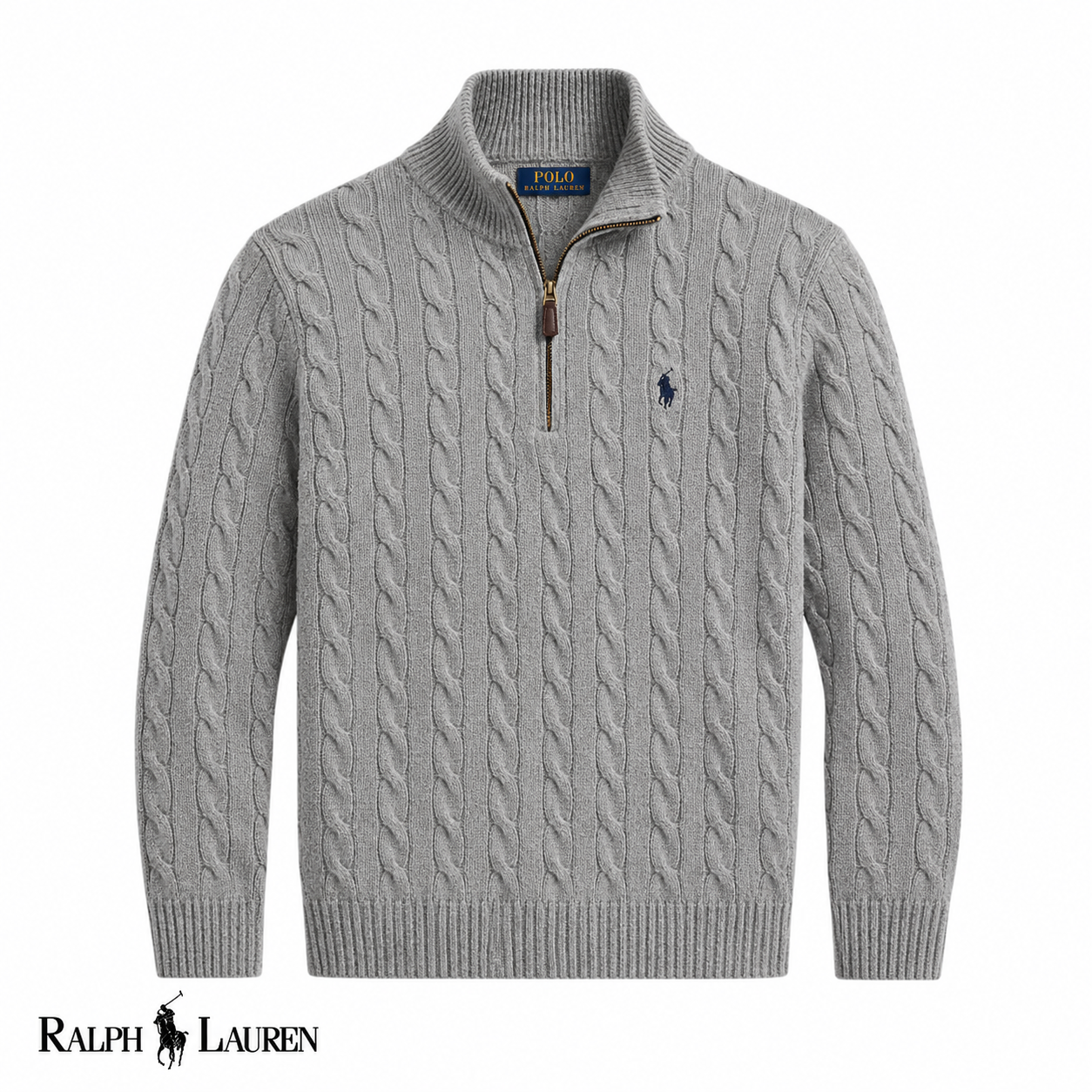 RL Zip Cable-Knit Wool Knit Sweater