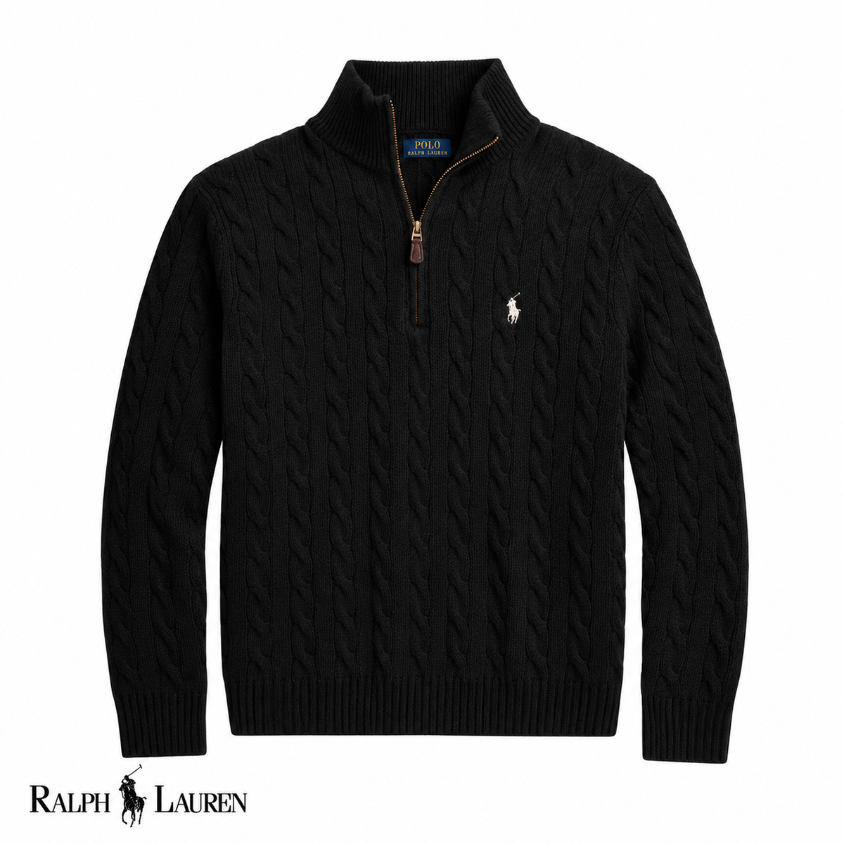 RL Zip Cable-Knit Wool Knit Sweater