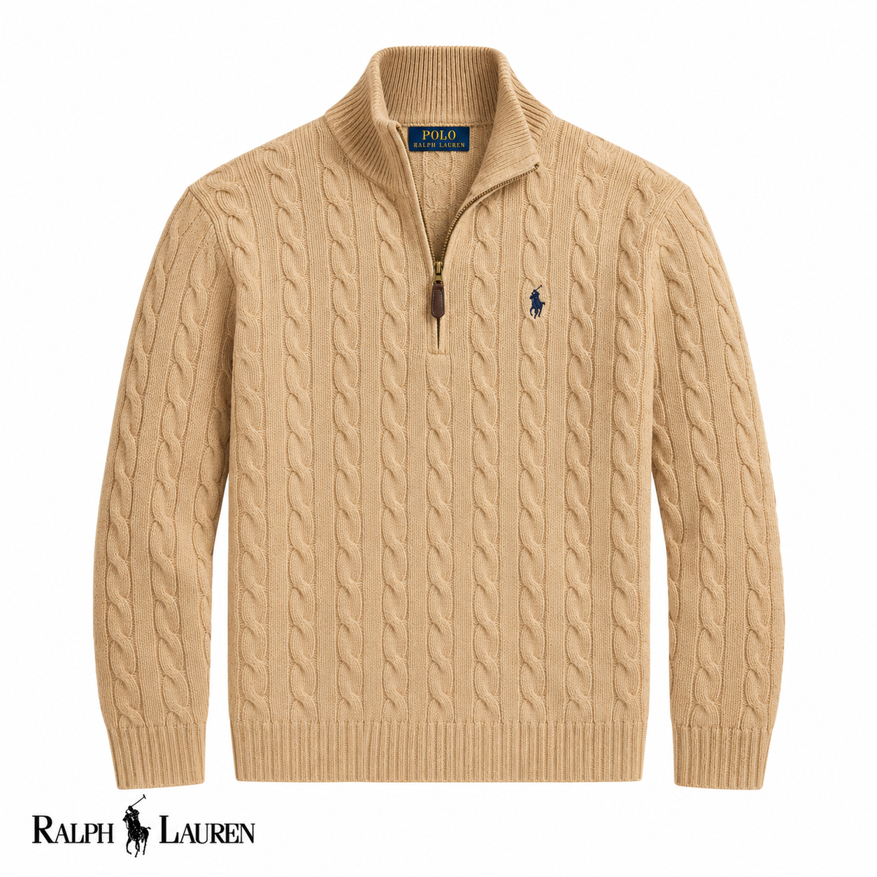 RL Zip Cable-Knit Wool Knit Sweater