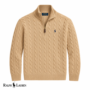 RL Zip Cable-Knit Wool Knit Sweater